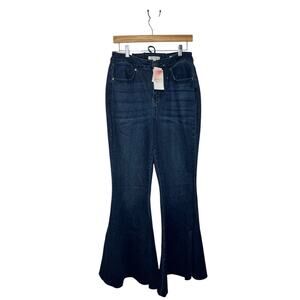 A Beautiful Soul Jeans Women 12 NWT Flare Denim Dark Stormy Night Raw Hem Boho